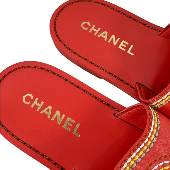 CHANEL Orange Leather Interlocking CC Stitching Women's Slides Sandals 36 - 6US - Picture 11 of 12